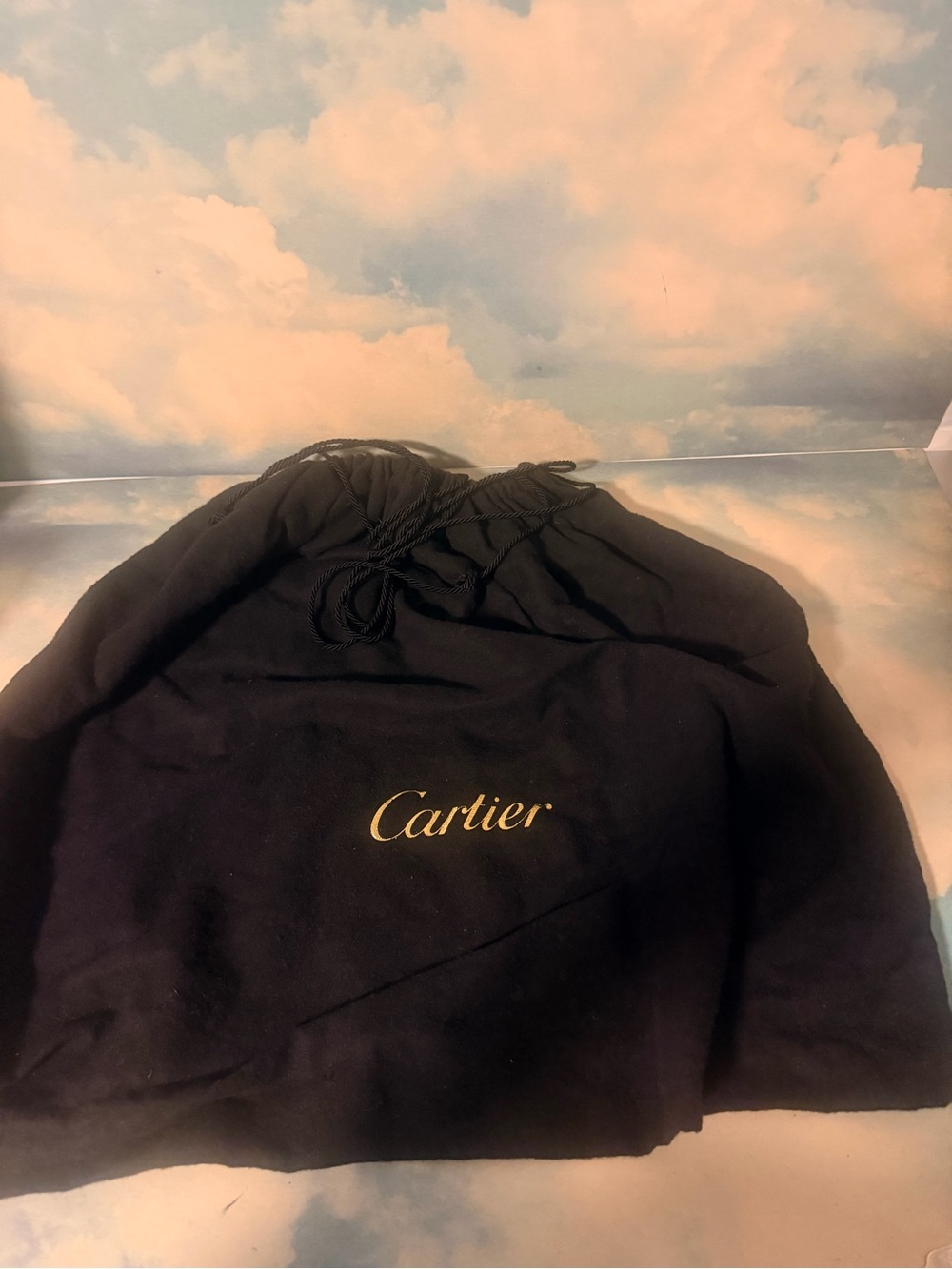 Cartier Black drawstring Dust Pouch with Gold Script Logo